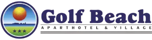 Logo de "Golf Beach". Sol, mar y estrellas verdes en el dise&ntilde;o.